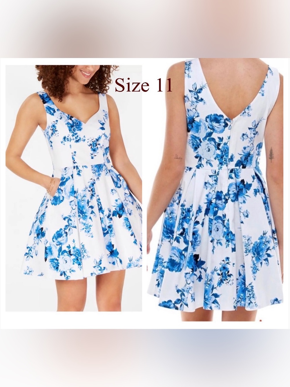 NWOT Trixxi Blue Floral fit and flare Mini Dress with Pockets - size 11